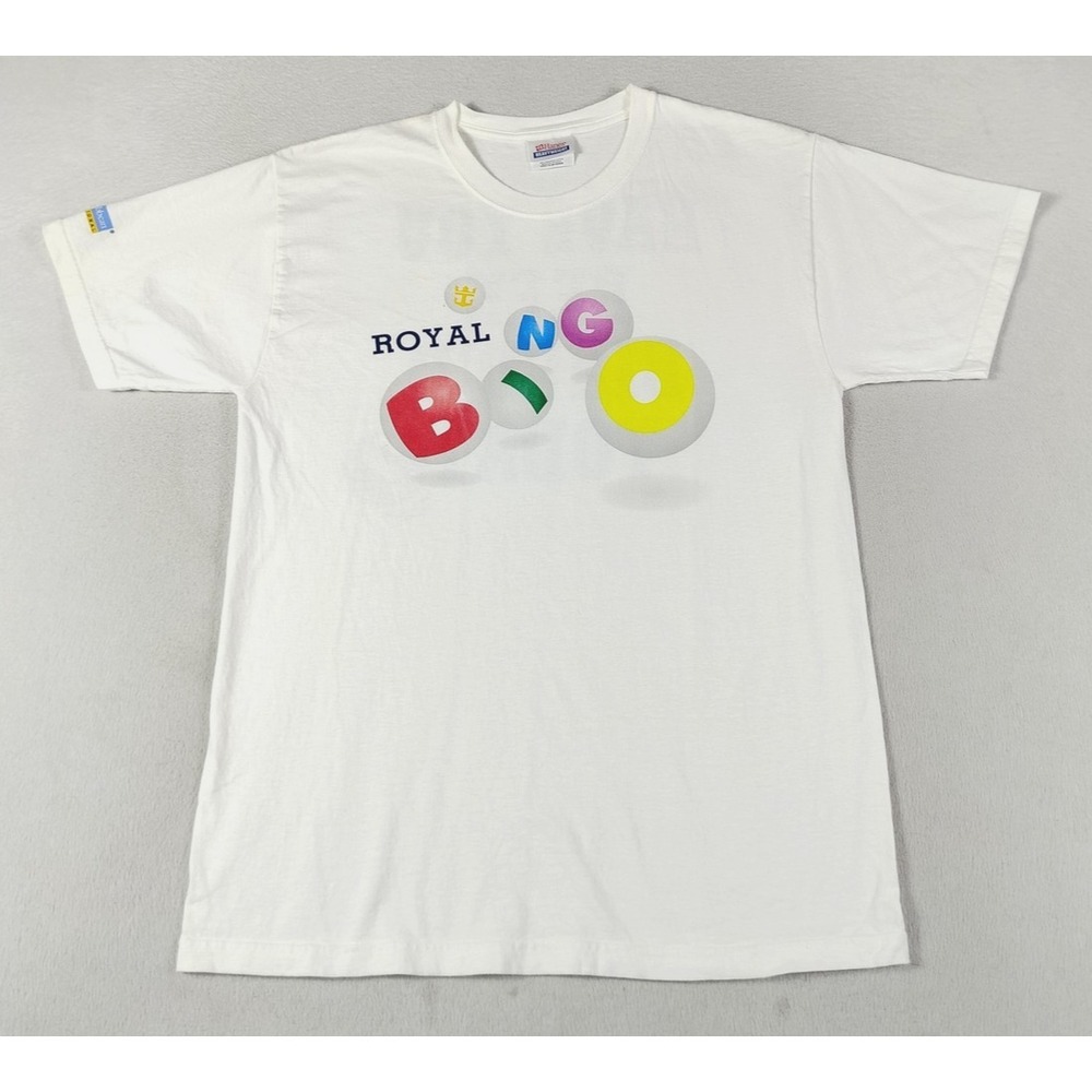Vintage Royal Caribbean Bingo Shirt Mens Medium White Cruise Graphic Tee Hanes